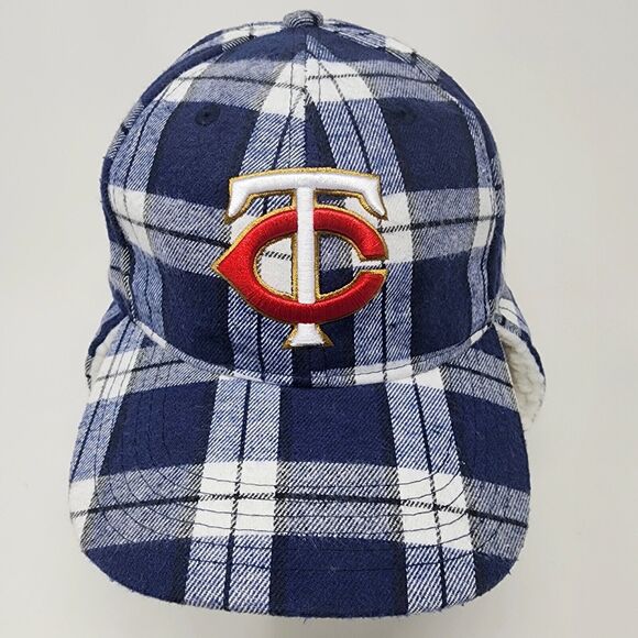 Minnesota Twins Cap Sherpa Earflap Blue Flannel Plaid Snapback Baseball One Size - Picture 2 of 11